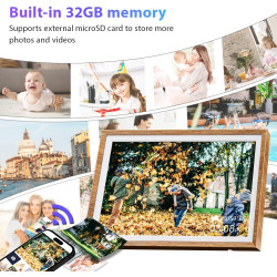 Cadre Photo Numérique 32 Go 10,1 Pouces WiFi Écran Tactile Cadre Photo Numérique HD 1280x800 IPS, Rotation Automatique, Partagez