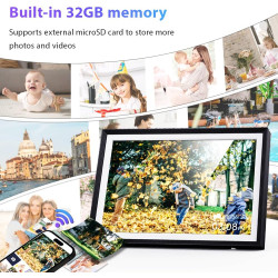 Cadre Photo Numérique 32 Go, écran Tactile Wi-FI 10,1 Pouces, HD 1280 x 800 IPS, Rotation Automatique, Partage De Photos à Tout 