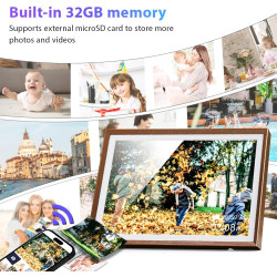 Cadre Photo Numérique 32 Go, écran Tactile WiFi 10,1 Pouces, HD 1280 x 800 IPS, Rotation Automatique, Partage De Photos à Tout M