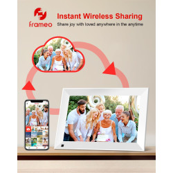 Cadre photo numérique WiFi 10,1" - 1280 x 800 - Écran tactile HD IPS - Mémoire 32 Go - Rotation automatique - Montage mural - Bl