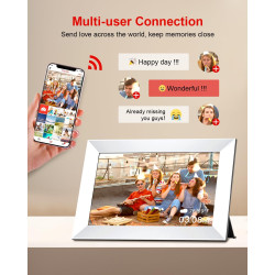 Cadre photo numérique WiFi 10,1" - 1280 x 800 - Écran tactile HD IPS - Mémoire 32 Go - Rotation automatique - Montage mural - Bl