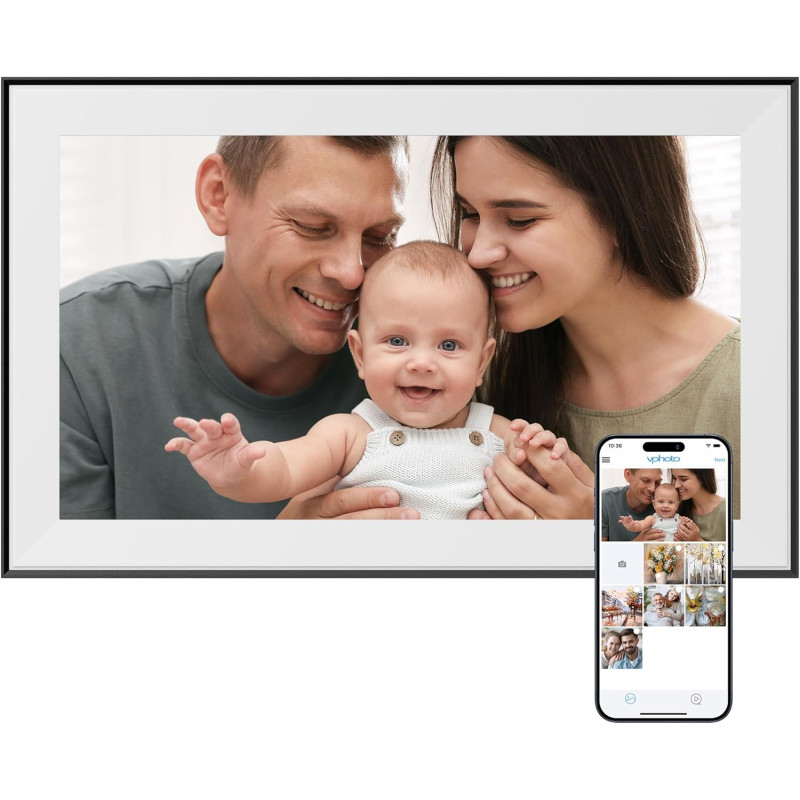 Dragon Touch Cadre Photo Numérique WiFi 15,6 Pouces - Cadre Photo Électronique avec 32 Go de Stockage, Écran Tactile FHD 1080P, 