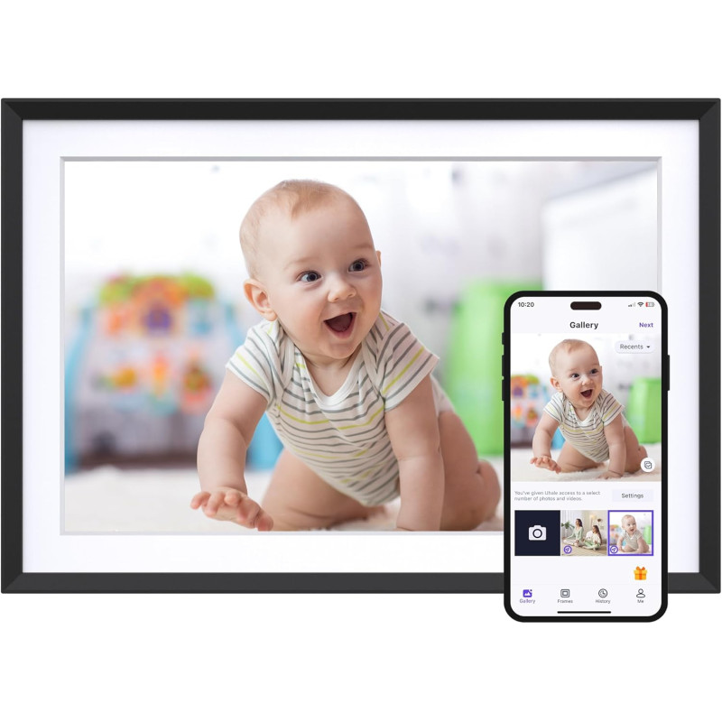 Dragon Touch 10,1" Cadre Photo Numérique Wi-FI Connecté, Écran Tactile IPS 1280x800, Cadre Digital Mémoire intégrée 16 Go, Rotat