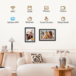 Dragon Touch Cadre Photo Numérique WiFi, 10" IPS Écran Tactile Electronics Digital Frame Album, 32 Go de Stockage, Rotation Auto