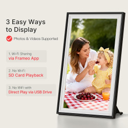 Cadre photo numérique Frameo 64 Go 15,6" WiFi noir et blanc – 1920 x 1080p FHD IPS écran tactile grand cadre photo électronique,