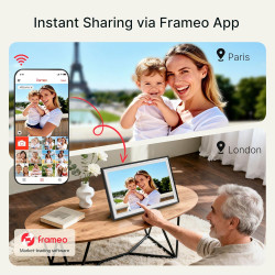 Cadre photo numérique Frameo 64 Go 15,6" WiFi noir et blanc – 1920 x 1080p FHD IPS écran tactile grand cadre photo électronique,