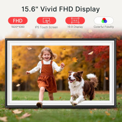 Cadre photo numérique Frameo 64 Go 15,6" WiFi noir et blanc – 1920 x 1080p FHD IPS écran tactile grand cadre photo électronique,