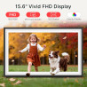 Cadre photo numérique Frameo 64 Go 15,6" WiFi noir et blanc – 1920 x 1080p FHD IPS écran tactile grand cadre photo électronique,