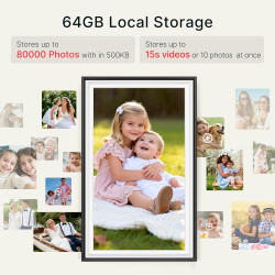 Cadre photo numérique Frameo 64 Go 15,6" WiFi noir et blanc – 1920 x 1080p FHD IPS écran tactile grand cadre photo électronique,