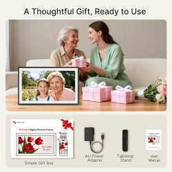 Cadre photo numérique Frameo 64 Go 15,6" WiFi noir et blanc – 1920 x 1080p FHD IPS écran tactile grand cadre photo électronique,