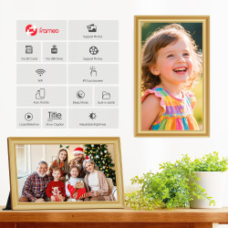 Frameo Cadre photo numérique WiFi 64 Go Doré 15,6 pouces – 1920 x 1080p FHD IPS Écran tactile Cadre photo électronique Mémoire 6