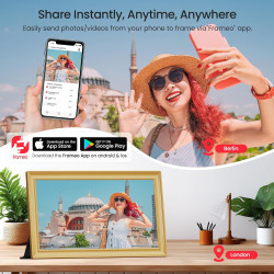 Frameo Cadre photo numérique WiFi 64 Go Doré 15,6 pouces – 1920 x 1080p FHD IPS Écran tactile Cadre photo électronique Mémoire 6