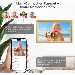 Frameo Cadre photo numérique WiFi 64 Go Doré 15,6 pouces – 1920 x 1080p FHD IPS Écran tactile Cadre photo électronique Mémoire 6