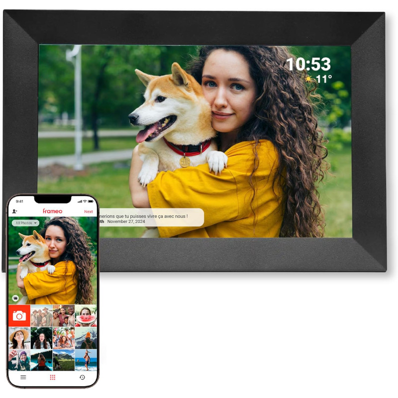 Denver PFF-1024BMK2 Cadre Photo numérique Wi-FI FRAMEO 10,1 Pouces, écran Tactile IPS 1280 x 800, mémoire 16 Go, Application iOS