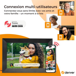 Denver PFF-1024BMK2 Cadre Photo numérique Wi-FI FRAMEO 10,1 Pouces, écran Tactile IPS 1280 x 800, mémoire 16 Go, Application iOS