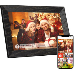 Cadre Photo numérique Wi-FI de 10,1 ", écran Tactile IPS 1280 x 800, Noyer 16G, partagez des Photos ou des vidéos Via l'applicat