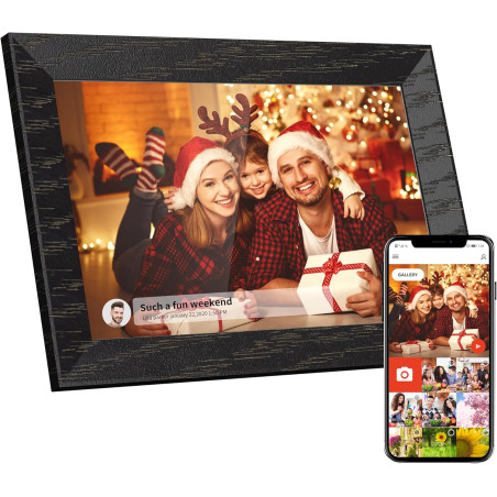 Cadre Photo numérique Wi-FI de 10,1 ", écran Tactile IPS 1280 x 800, Noyer 16G, partagez des Photos ou des vidéos Via l'applicat