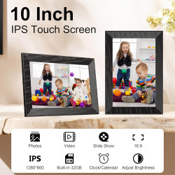 Cadre Photo numérique Wi-FI de 10,1 ", écran Tactile IPS 1280 x 800, Noyer 16G, partagez des Photos ou des vidéos Via l'applicat