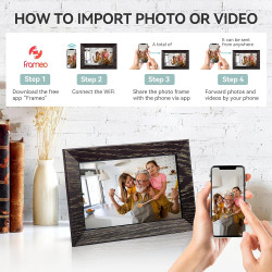 Cadre Photo numérique Wi-FI de 10,1 ", écran Tactile IPS 1280 x 800, Noyer 16G, partagez des Photos ou des vidéos Via l'applicat