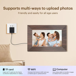 Cadre Photo Numérique, BWJBSW 7 Pouces WiFi IPS Écran Tactile Cadre Photo Électronique, 32Go Stockage, Cadre Numerique Partager 