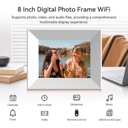 Cadre numérique 8 Pouces, BWJBSW WiFi Smart Cloud Cadres électroniques en Bois, HD IPS Écran Tactile de 1280 x 800, 16 Go de mém