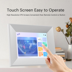 Cadre numérique 8 Pouces, BWJBSW WiFi Smart Cloud Cadres électroniques en Bois, HD IPS Écran Tactile de 1280 x 800, 16 Go de mém