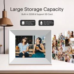Cadre numérique 8 Pouces, BWJBSW WiFi Smart Cloud Cadres électroniques en Bois, HD IPS Écran Tactile de 1280 x 800, 16 Go de mém