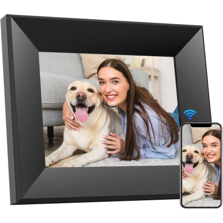 Cadre numérique 8 Pouces, BWJBSW WiFi Smart Cloud Cadres électroniques en Bois, HD IPS Écran Tactile de 1280 x 800, 16 Go de mém