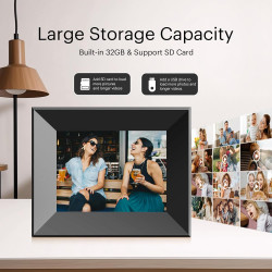 Cadre numérique 8 Pouces, BWJBSW WiFi Smart Cloud Cadres électroniques en Bois, HD IPS Écran Tactile de 1280 x 800, 16 Go de mém