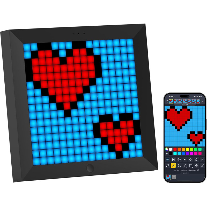 Divoom Pixoo - Cadre Photo numérique Pixel Art avec lumière d'ambiance de 22 cm, Commande par Application, réveil Intelligent LE
