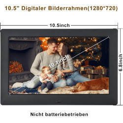 TSITSC Cadre photo numérique de 10,5 pouces, écran IPS 1280 x 720, calendrier, fonction horloge, musique, photo, lecteur vidéo a