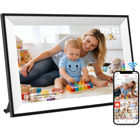 Frameo Cadre Photo Numérique WiFi 10,1 Pouces, 1280x800 HD Écran Tactile IPS, 32GB, Rotation Automatique, Installation Murale Po