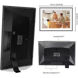 Frameo Cadre Photo Numérique WiFi 10,1 Pouces, 1280x800 HD Écran Tactile IPS, 32GB, Rotation Automatique, Installation Murale Po
