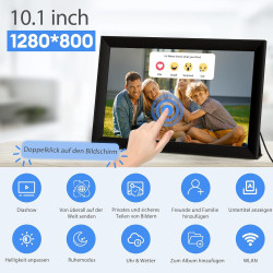 Cadre Photo Numérique WiFi Frameo 10,1 Pouces, Écran Tactile IPS 1280x800 Full HD, 32GB, Rotation Automatique, Installation Mura