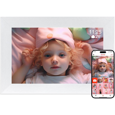 Frameo Cadre photo numérique, Wi-Fi, 10,1 ", écran tactile IPS 1280 x 800, rotation automatique de 32 Go, partagez des photos et