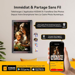 KODAK Cadre Photo Numérique WiFi 18.5 Pouces - Écran Full HD 1920x1080 IPS, Cadre Mural en Bois de Buxus et Métal, Mémoire 32GB,
