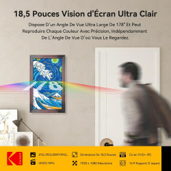 KODAK Cadre Photo Numérique WiFi 18.5 Pouces - Écran Full HD 1920x1080 IPS, Cadre Mural en Bois de Buxus et Métal, Mémoire 32GB,
