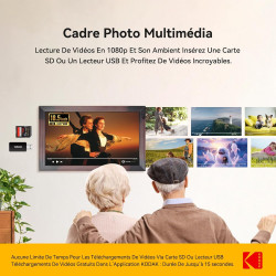 KODAK Cadre Photo Numérique WiFi 18.5 Pouces - Écran Full HD 1920x1080 IPS, Cadre Mural en Bois de Buxus et Métal, Mémoire 32GB,