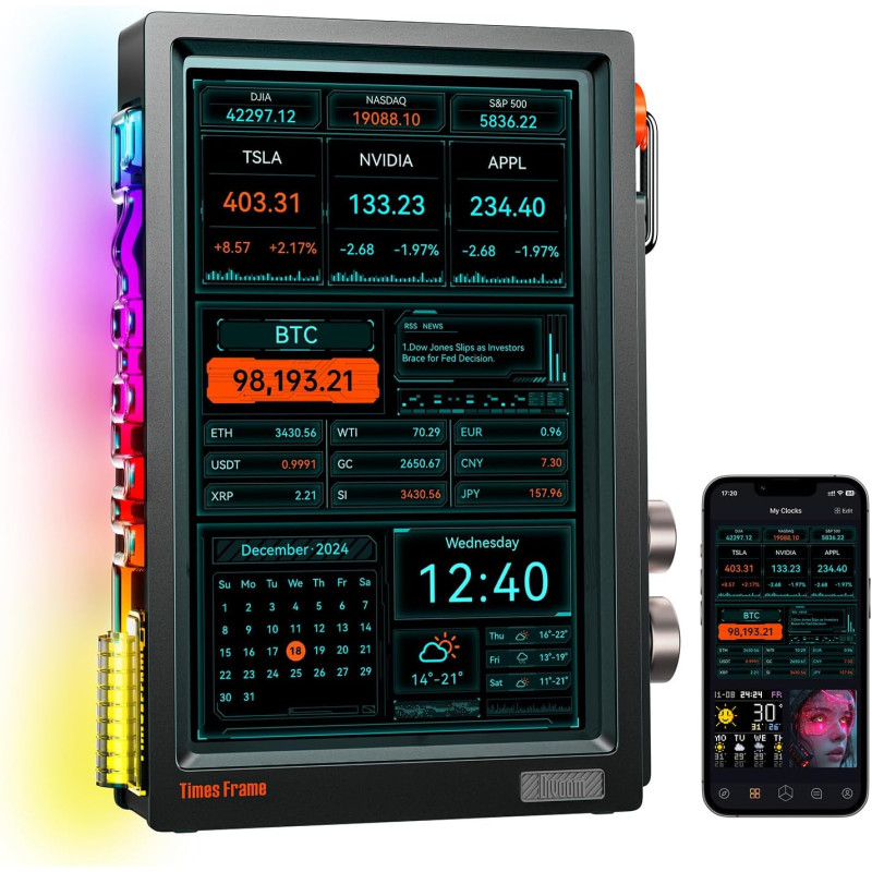 Divoom Times Frame – Cadre Photo numérique 10,1" Wi-FI 64 Go, écran IPS Flottant Bouton RVB, +400 Cadrans widgets communauté Pix
