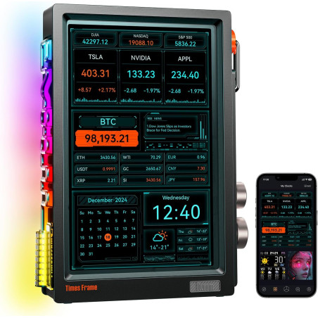 Divoom Times Frame – Cadre Photo numérique 10,1" Wi-FI 64 Go, écran IPS Flottant Bouton RVB, +400 Cadrans widgets communauté Pix