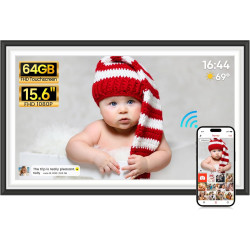 Frameo Cadre Photo Numérique 15.6 Pouces, Écran Tactile IPS 1920 x 1080, Mémoire 32 Go, Rotation Automatique, Cadre Photo Numéri