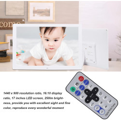 Cadre Photo Numérique 17 Pouces, Album Photo électronique HD 1440 X 900 avec RC, Horloge de Support, Calendrier, Réveil, Minuter
