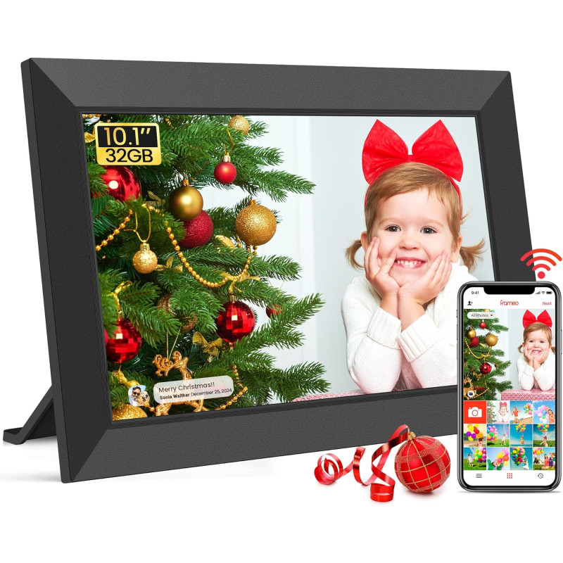 Frameo 10.1Pouces Cadre Photo Numérique WiFi, Mémoire Iinterne de 32 Go avec Écran Tactile HD 1280 * 800 IPS,Rotation Automatiqu