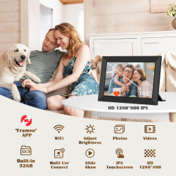 Frameo 10.1Pouces Cadre Photo Numérique WiFi, Mémoire Iinterne de 32 Go avec Écran Tactile HD 1280 * 800 IPS,Rotation Automatiqu