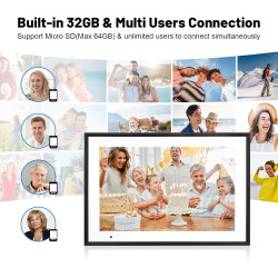 Cadre Photo numérique 10,1 Pouces WiFi IPS HD écran Tactile Smart Cloud Cadre Photo, Auto-Rotation, Configuration Facile pour Pa