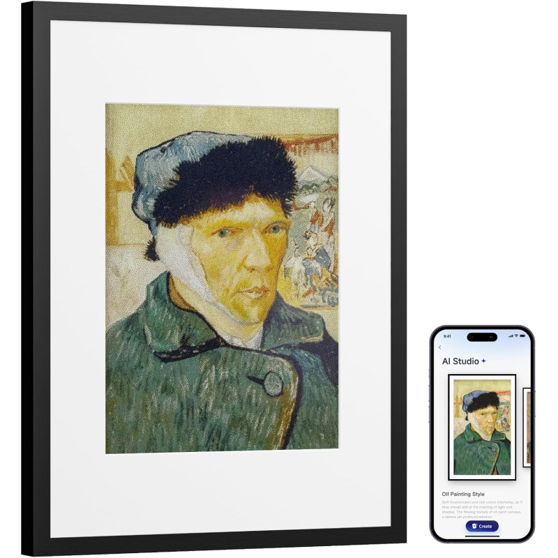 SwitchBot Cadre d'art Numérique IA, 13.3'' Cadre Photo Numérique sans Câblage, Écran Électronique-Ink, Autonomie Ultra-Longue, C