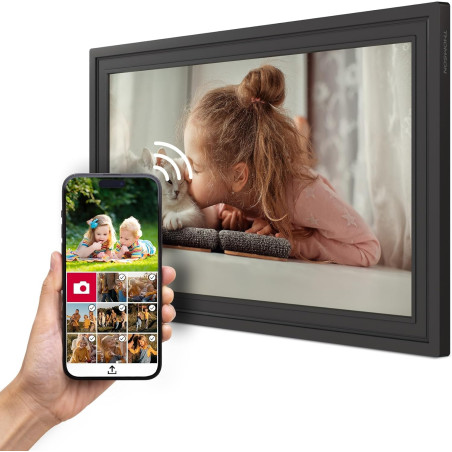 Thomson Cadre Photo Numérique 15 Pouces, Écran IPS, Écran Tactile FHD, WLAN, Partage Direct Via App, Fonctions Intelligentes, Ca