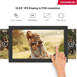 Thomson Cadre Photo Numérique 15 Pouces, Écran IPS, Écran Tactile FHD, WLAN, Partage Direct Via App, Fonctions Intelligentes, Ca