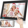 Cadre Photo numérique Wi-FI de 15,6 ", écran Tactile IPS, 1366 x 768, Noyer 32G, partagez des Photos ou des vidéos Via l'applica