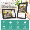 Cadre Photo numérique Wi-FI de 15,6 ", écran Tactile IPS, 1366 x 768, Noyer 32G, partagez des Photos ou des vidéos Via l'applica